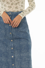 Blue Brushed Denim Maxi Skirt
