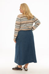 Blue Button Pocket Denim Maxi Skirt
