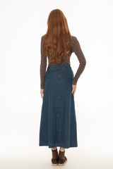 Blue Button Pocket Denim Maxi Skirt