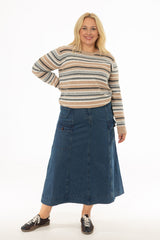 Blue Button Pocket Denim Maxi Skirt