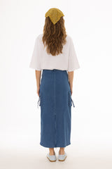 Blue Cargo Denim Maxi Skirt