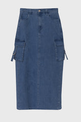 Blue Cargo Denim Maxi Skirt