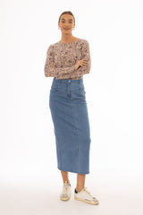 Blue Coin Pocket Denim Maxi Skirt