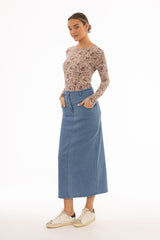 Blue Coin Pocket Denim Maxi Skirt