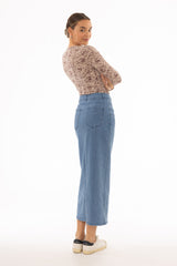 Blue Coin Pocket Denim Maxi Skirt