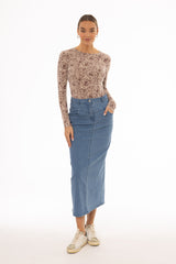 Blue Coin Pocket Denim Maxi Skirt