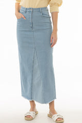 Blue Contrast Denim Maxi Skirt