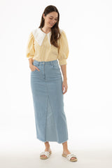 Blue Contrast Denim Maxi Skirt