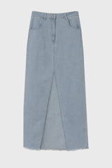 Blue Contrast Denim Maxi Skirt