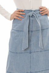Blue Denim Belted A-Line Maxi Skirt