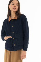 Blue Denim Contrast Collar Jacket