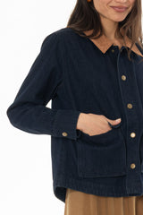 Blue Denim Contrast Collar Jacket