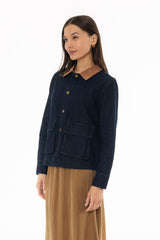 Blue Denim Contrast Collar Jacket