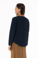 Blue Denim Contrast Collar Jacket
