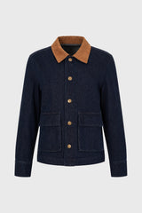Blue Denim Contrast Collar Jacket