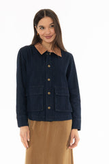 Blue Denim Contrast Collar Jacket