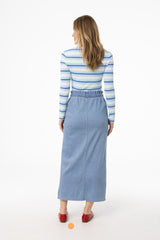 Blue Denim Drawstring Patch Pocket Skirt