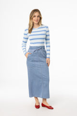 Blue Denim Drawstring Patch Pocket Skirt