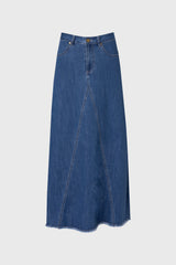 Dark Wash Frayed Edge Denim Skirt