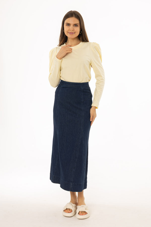 plunge godet skirt maxi dress Blue Denim Godet Maxi Skirt – BLANK