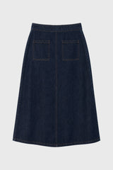 Blue Denim Patch Pocket Midi Skirt