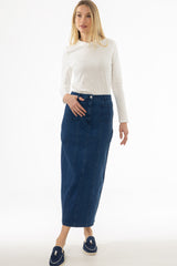 Blue Denim Pocket Seam Maxi Skirt
