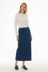 Blue Denim Pocket Seam Maxi Skirt