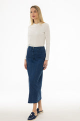 Blue Denim Pocket Seam Maxi Skirt