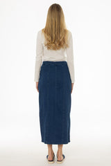 Blue Denim Pocket Seam Maxi Skirt