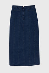 Blue Denim Pocket Seam Maxi Skirt