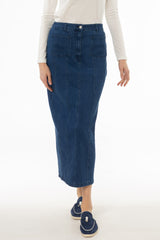 Blue Denim Pocket Seam Maxi Skirt