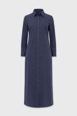 Blue Double Button Maxi Shirt Dress