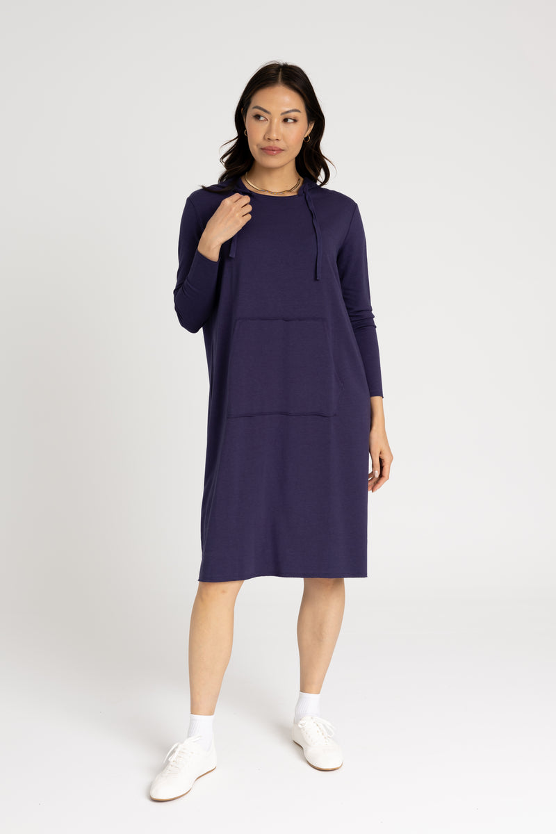 Navy Drawstring Hoodie Dress