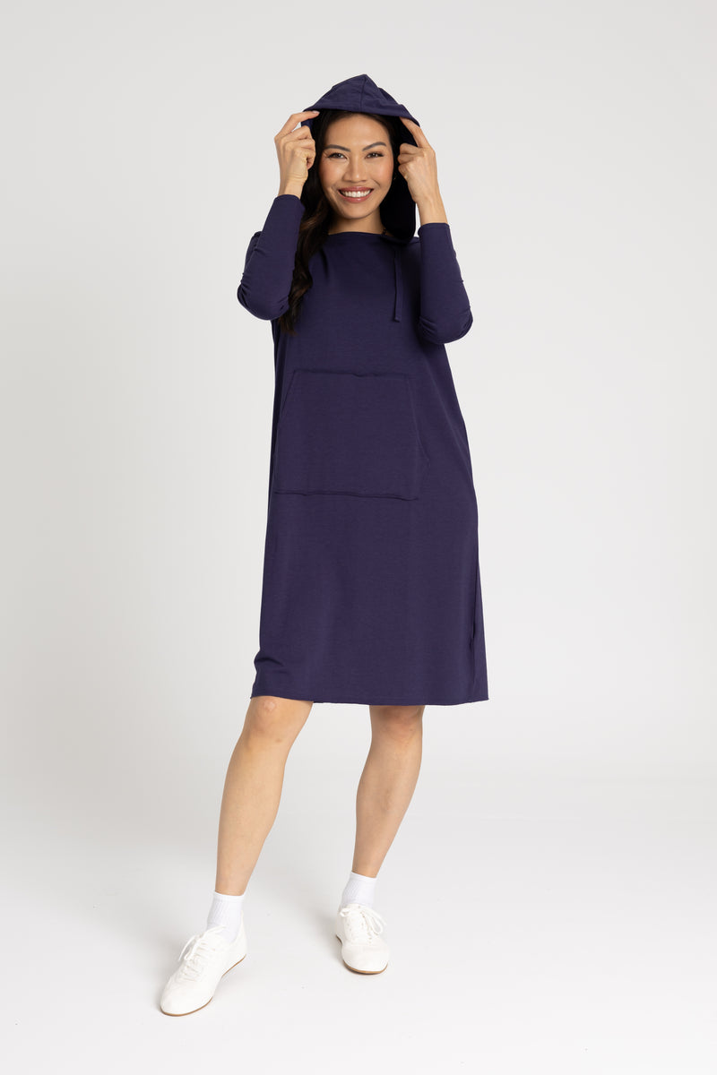 Navy Drawstring Hoodie Dress