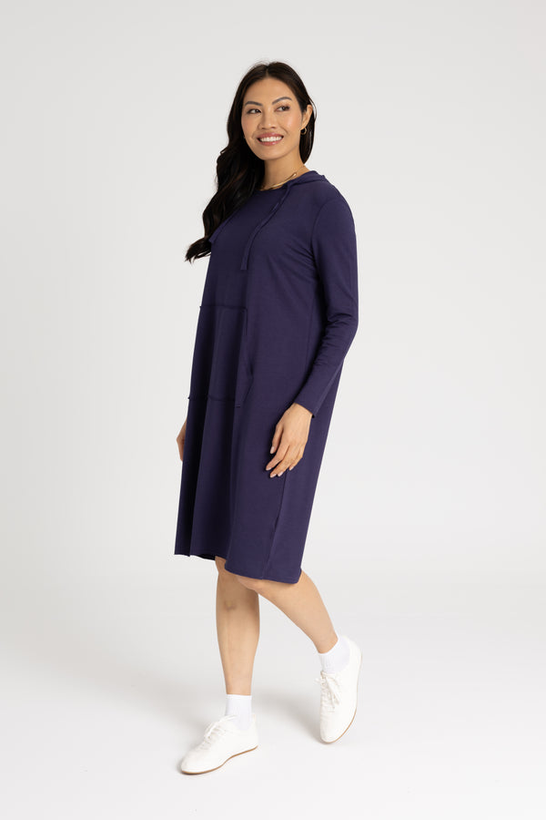 Navy Drawstring Hoodie Dress