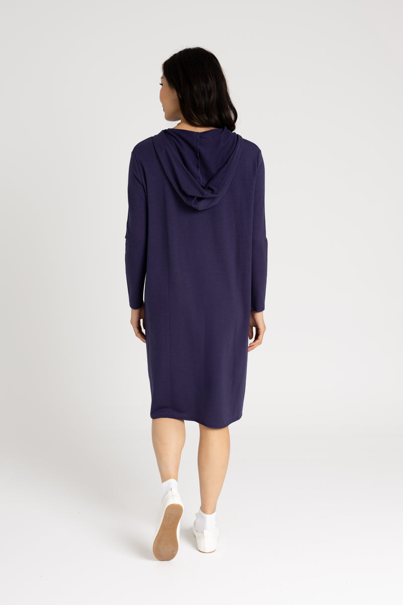 navy dress blue hoodie Navy Blue Sweater Dress - Hooded Mini Dress - Sweater Mini Dress