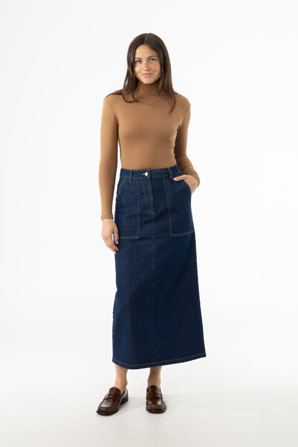 Blue Exposed Pocket Denim Skirt