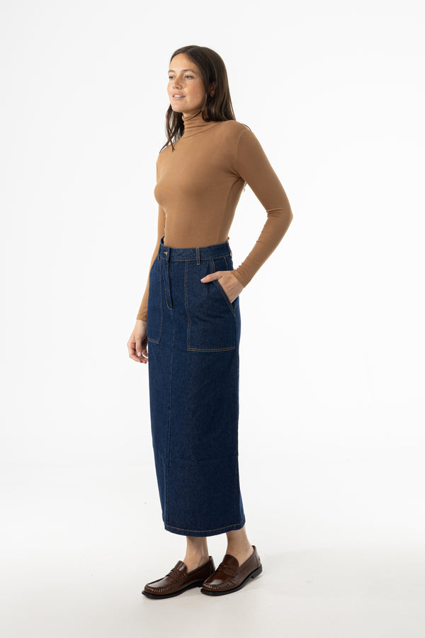 Blue Exposed Pocket Denim Skirt