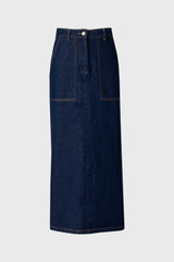 Blue Exposed Pocket Denim Skirt