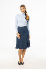 Blue Flared Denim Skirt