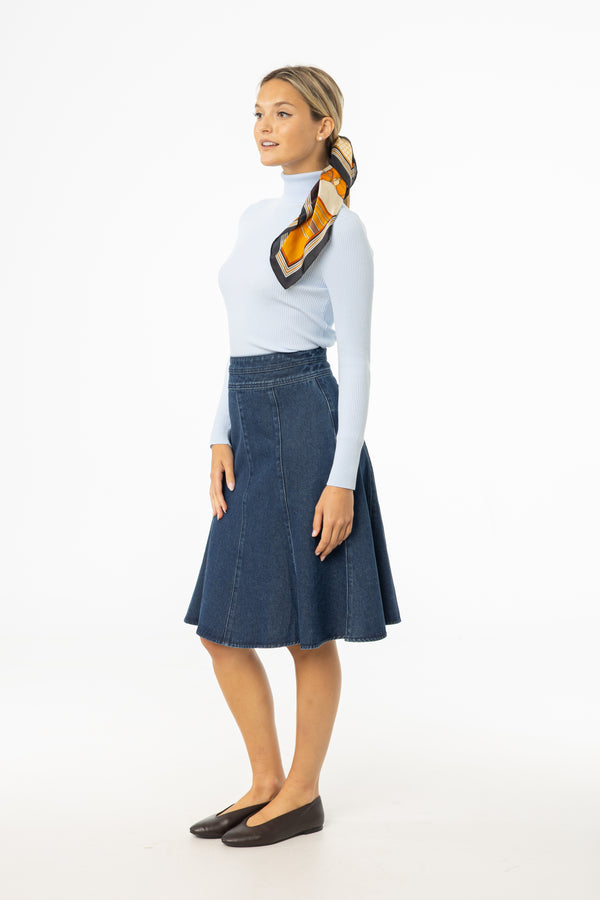 Blue Flared Denim Skirt