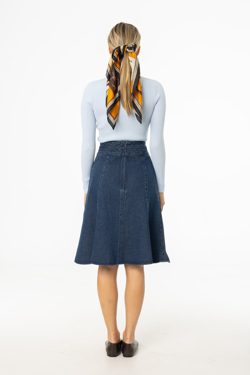 Blue Flared Denim Skirt