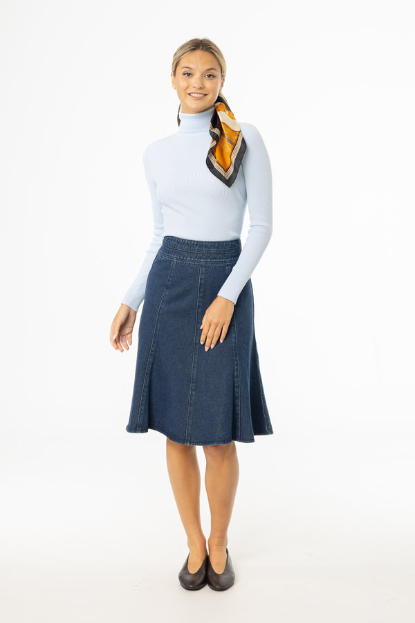 Blue Flared Denim Skirt