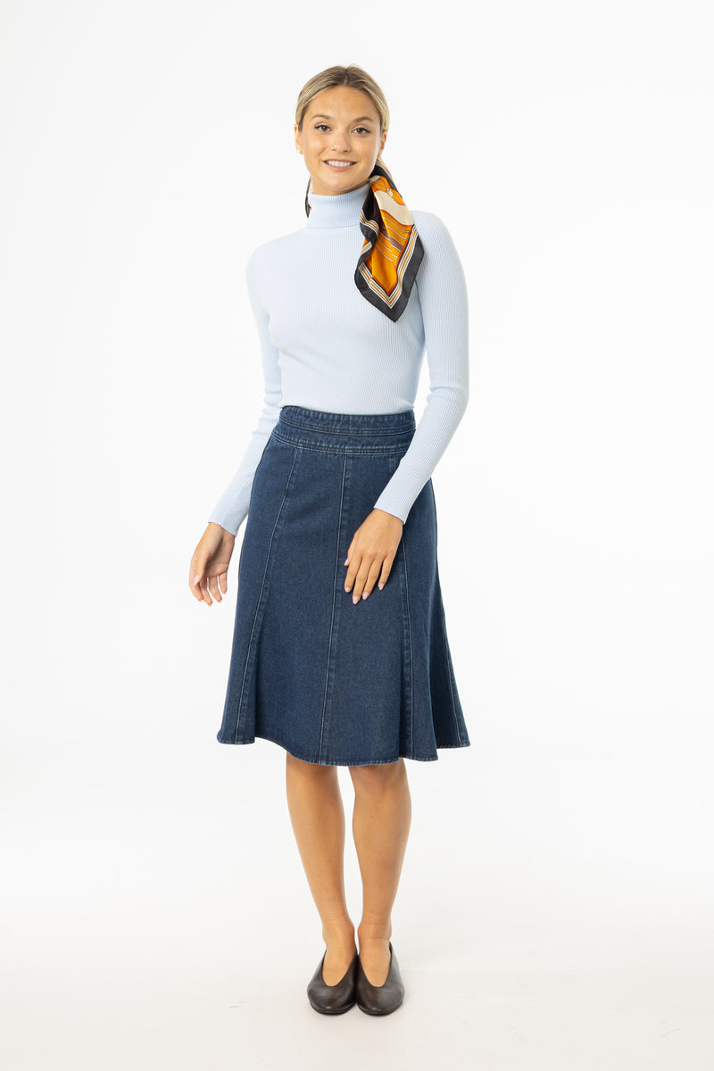 Blue Flared Denim Skirt