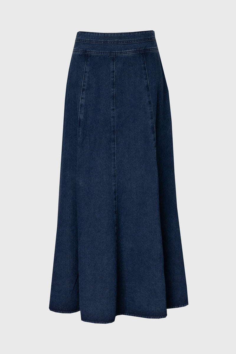Blue Flared Denim Maxi Skirt