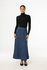 Blue Flared Denim Maxi Skirt
