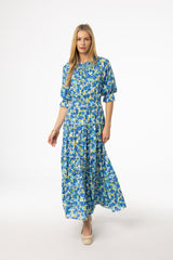 Blue Floral Smocked Maxi Dress