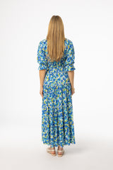 Blue Floral Smocked Maxi Dress