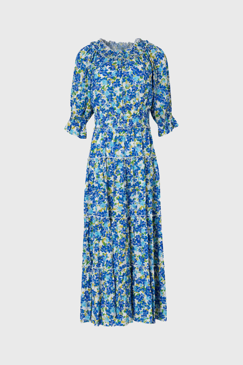 Blue Floral Smocked Maxi Dress