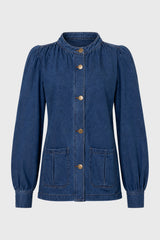 Blue Gathered Sleeve Denim Jacket